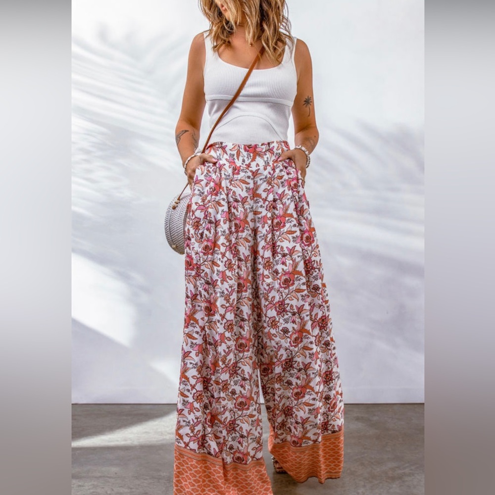 High waisted floral long pants